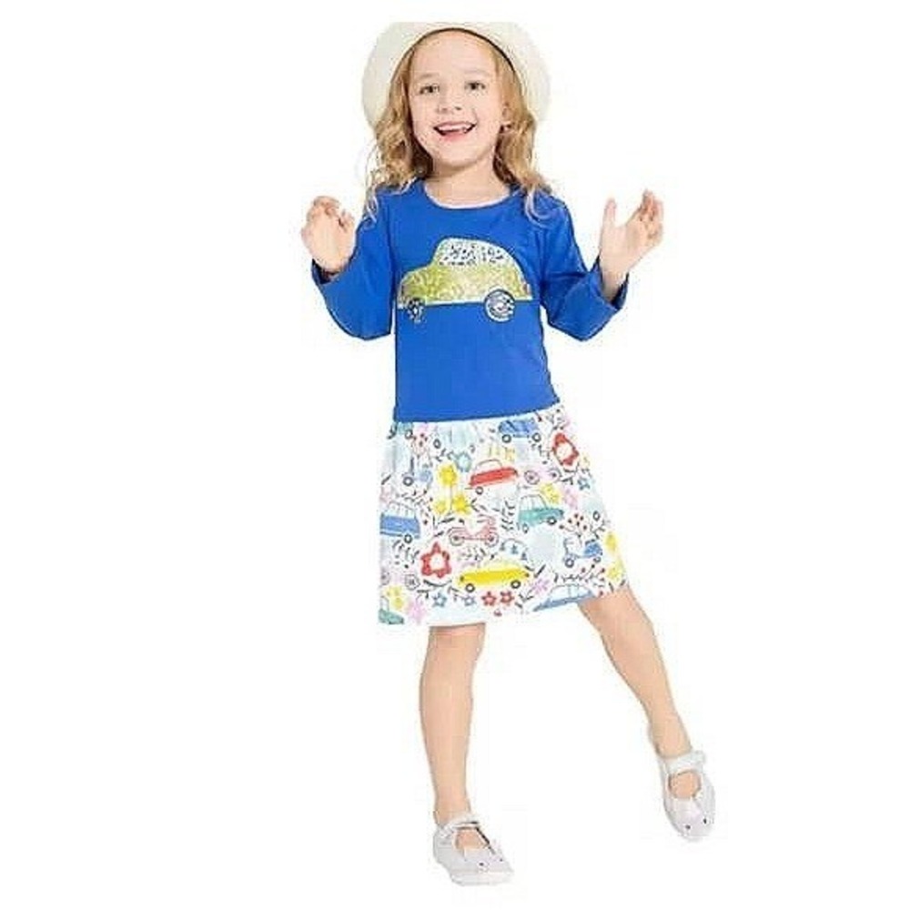 Mini Boden Girls 7-8 Years‎ Sequin Car Floral Long Sleeve Dress